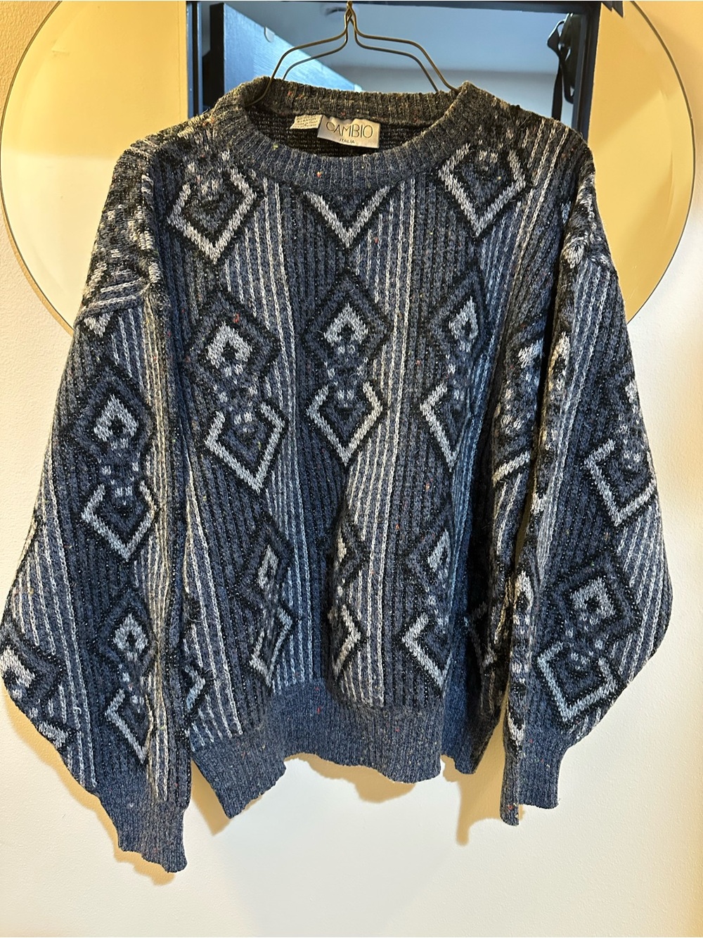 Cambio Italia Wool Blend Sweater Blue Gray Geometric Knit Made in Italy